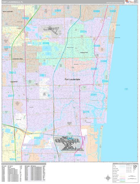 Fort Lauderdale, FL Wall Map